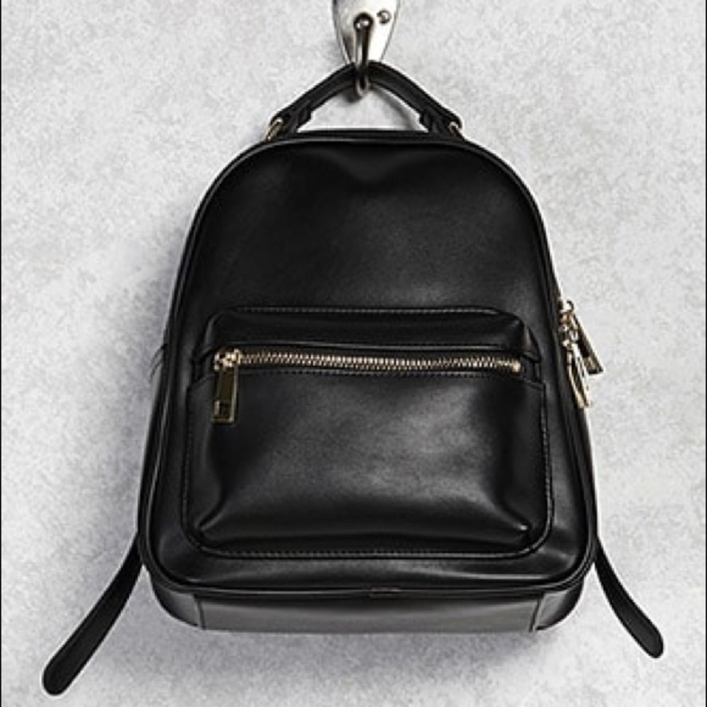 BLACK FAUX LEATHER MINI BACKPACK